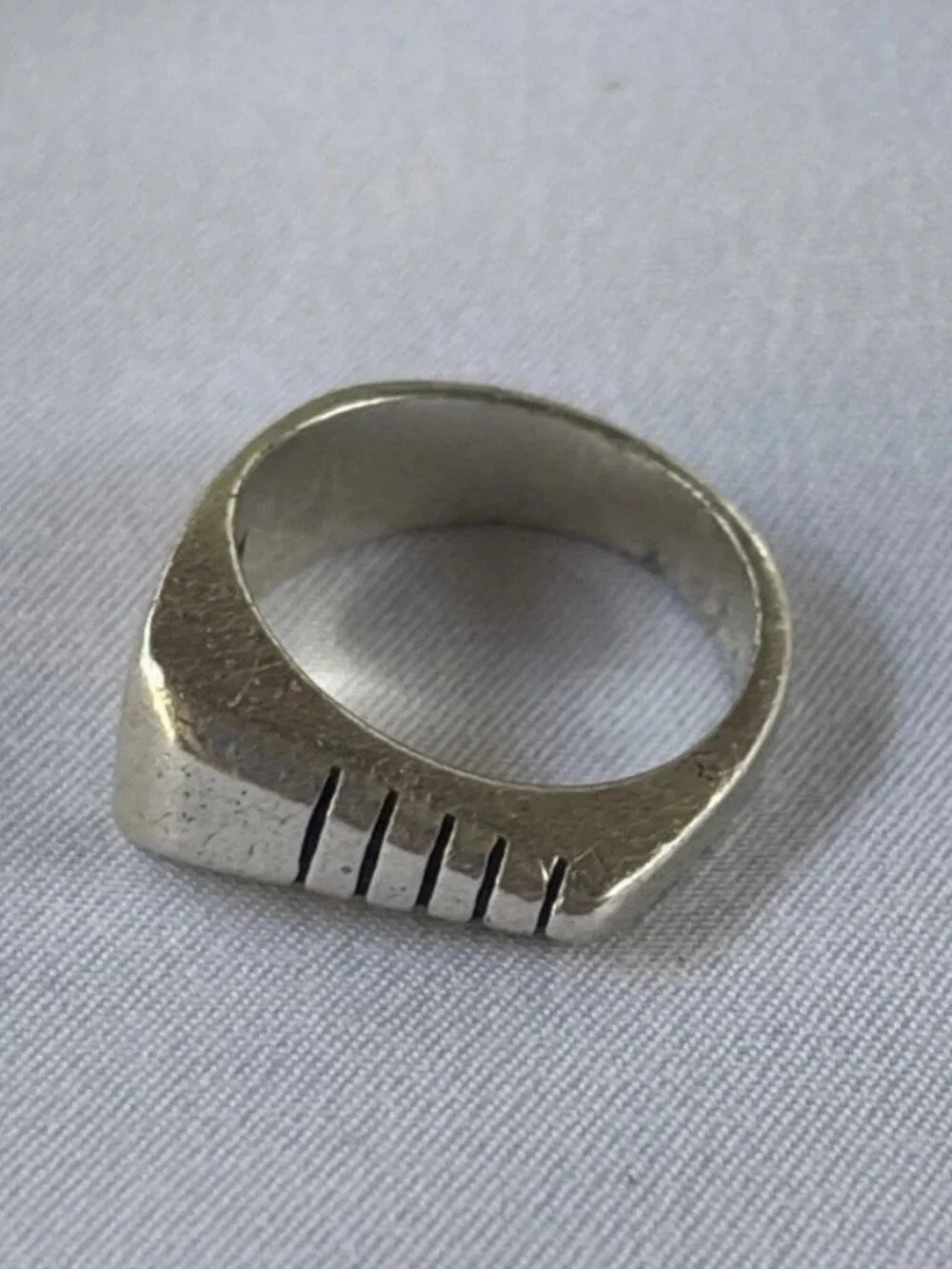 925 Sterling Silver Modernist Geometric Signet Ring Artisan Size 7 Vintage